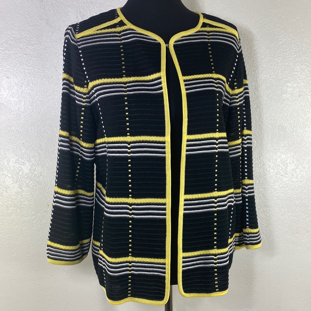 Ming Wang Black & Yellow Open Front Knit Jacket